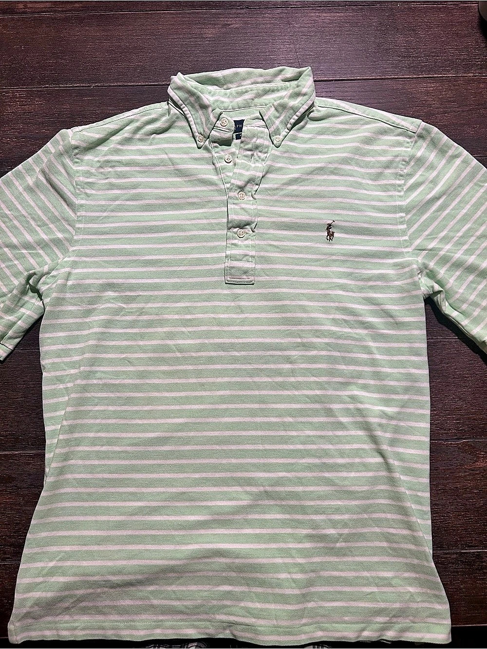 Ralph Lauren Knit Oxford Polo Shirt Striped Green & Pink XL